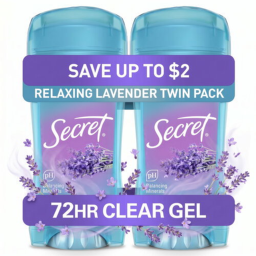 Secret Fresh Clear Gel Antiperspirant and Deodorant, Lavender, Pack of 2