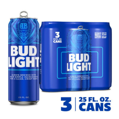 Bud Light Beer 3 Pack 25 fl oz Cans