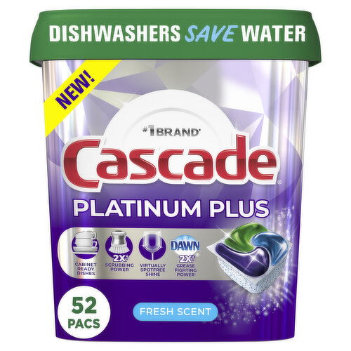 Cascade Platinum Plus Dishwasher Pods, Fresh