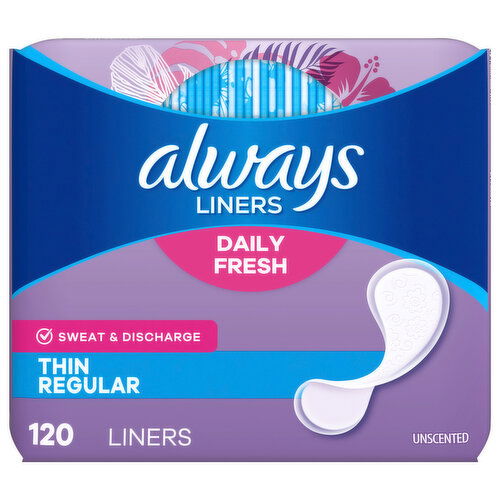 Always Liners, Daily Fresh, Thin, Regular, Unscented