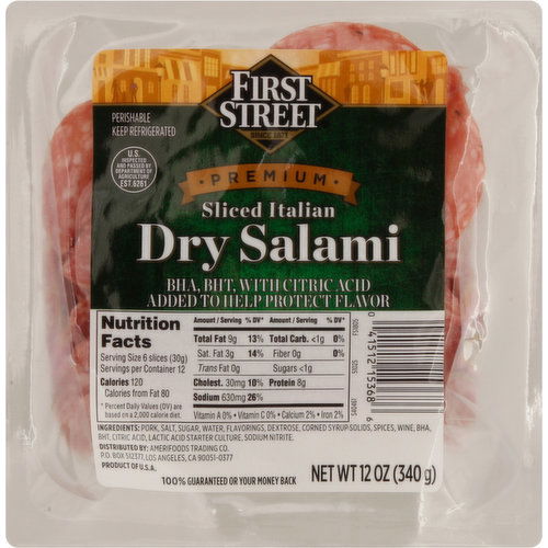 First Street Dry Salami, Italian, Premium, Sliced