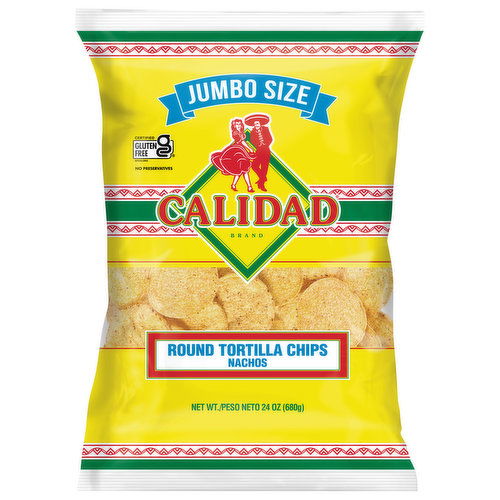 Calidad Tortilla Chips, Nachos, Round, Jumbo Size