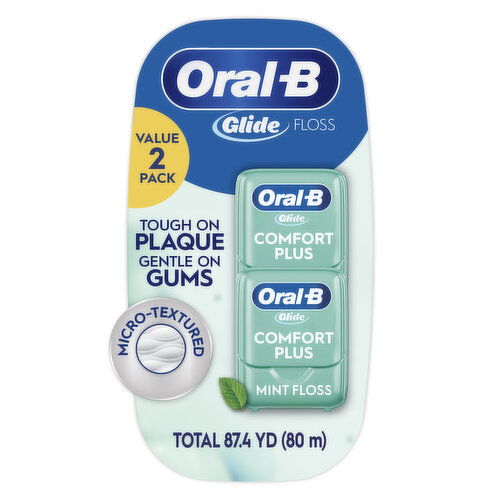 Oral-B Glide Comfort Plus Dental Floss, Extra Soft, Value 2 Pack (40m Each)