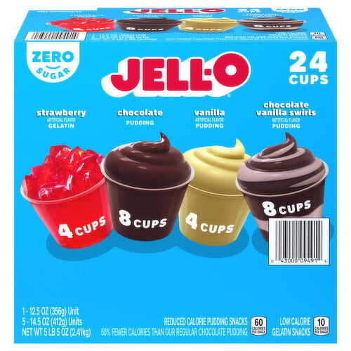 Jell-O Pudding Snacks, Reduced Calorie, Zero Sugar, Assorted