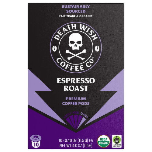Death Wish Coffee Co Coffee, Dark, Espresso Roast, Single-Serve Pods