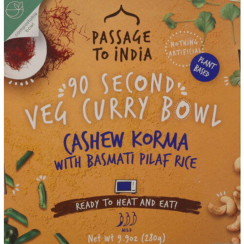 Passage to India Veg Curry Bowl, Cashew Korma with Basmati Pilaf Rice, Mild, 90 Second