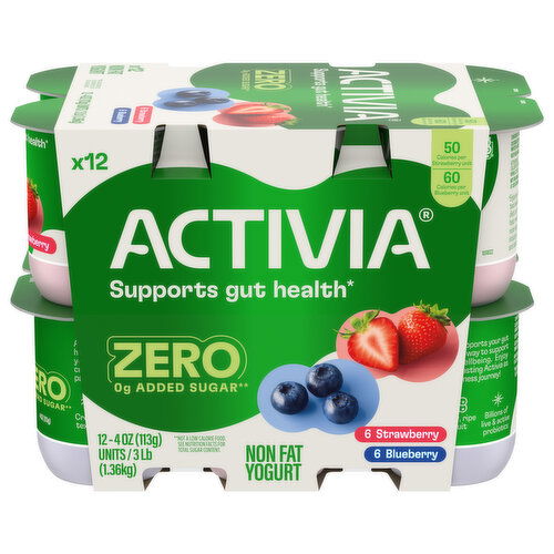 Activia Zero 0g Added Sugar Non Fat Strawberry/Blueberry Yogurt