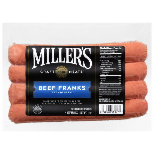 Miller's The Colossal Beef Franks 4 ct