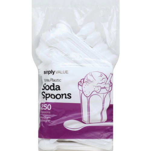 Simply Value Soda Spoons, White Plastic, Medium Weight