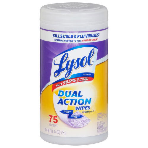 Lysol Wet Wipes, Dual Action, Citrus Scent