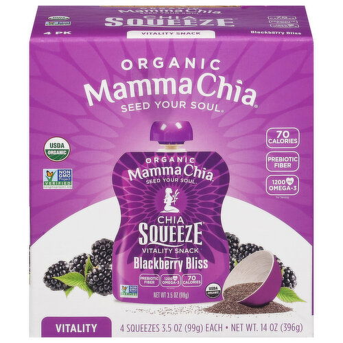 Mamma Chia Vitality Snack, Organic, Blackberry Bliss, 4 Pack