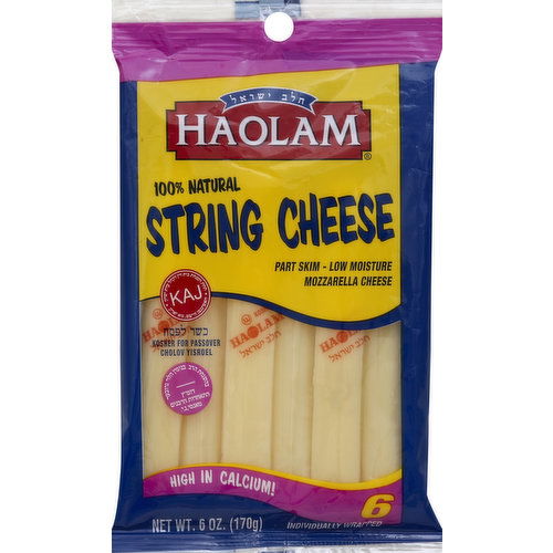 Haolam String Cheese, Low Moisture, Mozzarella, Part Skim