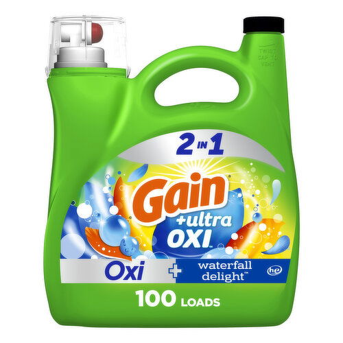 Gain Ultra Oxi Liquid Laundry Detergent, Waterfall Delight Scent, 100 loads