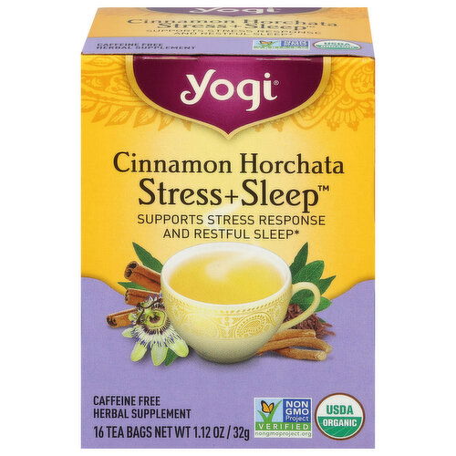 Yogi Caffeine Free Tea Bags Stress + Sleep Cinnamon Horchata Tea