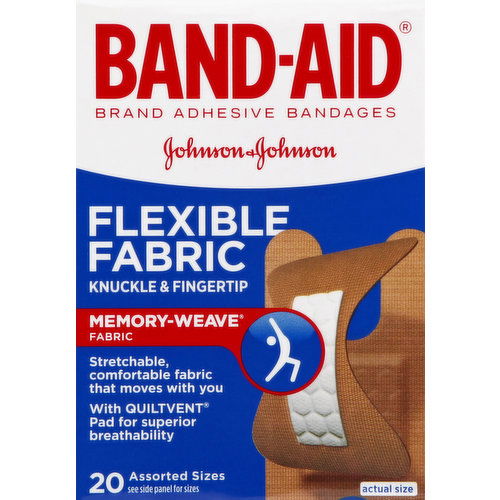 Band-Aid Bandages, Flexible Fabric, Knuckle & Fingertip, Assorted Sizes