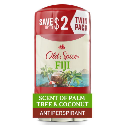 Old Spice Men's Antiperspirant and Deodorant, Fiji with Palm Tree, 24/7 Sweat Protection, Twin Pack Image 1 of 6