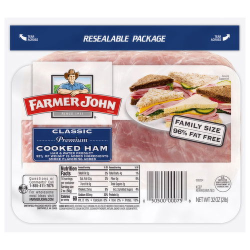 Farmer John Cooked Ham, Premium, Classic, Family Size