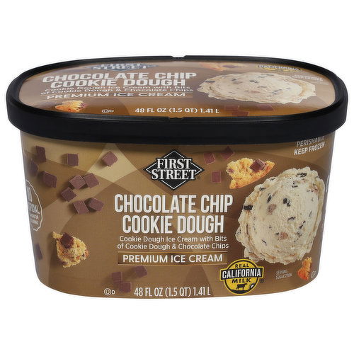 First Street Ice Cream, Premium, Chocolate Chip Cookie Dough