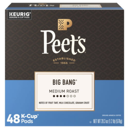 Peet's K-Cup Pods Ground Medium Roast Big Bang Coffee