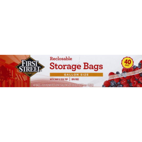 First Street Storage Bags, Reclosable, Gallon Size