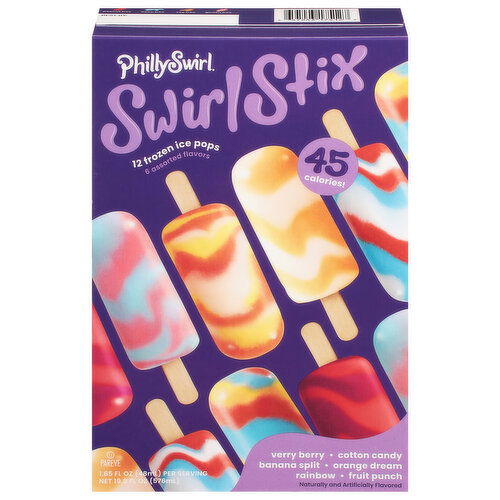 PhillySwirl Frozen Ice Pops Assorted Flavors Swirl Stix