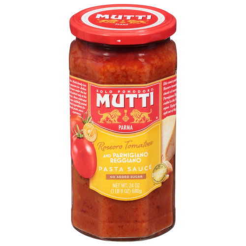 Mutti Pasta Sauce, No Added Sugar, Rossoro Tomatoes and Parmigiano Reggiano