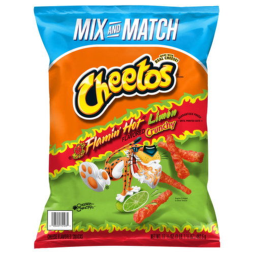 Cheetos Cheese Flavored Snacks, Flamin' Hot Limon Flavored, Crunchy