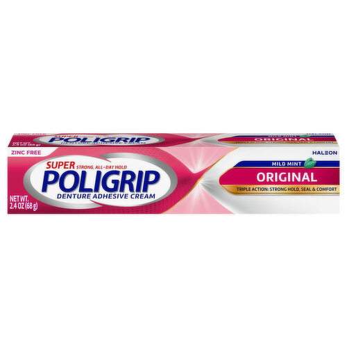 Poligrip Zinc Free Original Mild Mint Denture Adhesive Cream