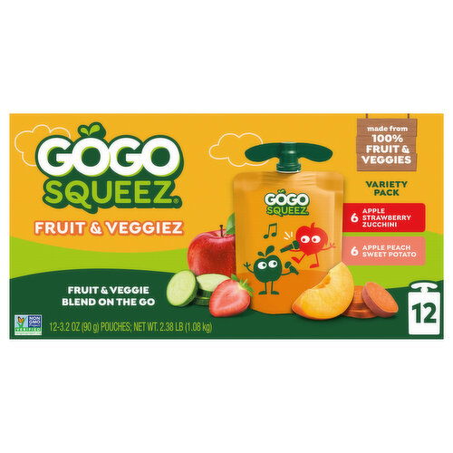 GoGo Squeez Apple Strawberry Zucchini/Apple Peach Sweet Potato Fruit & Veggiez Variety Pack