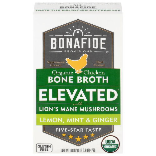 Bonafide Provisions Organic Chicken Lemon, Mint & Ginger Bone Broth with Lion's Mane Mushrooms Image 1 of 6