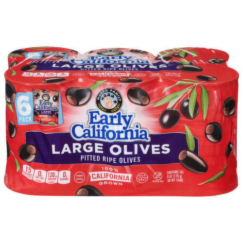 Early California Olives, Ripe, Pitted, Large, 6 Pack