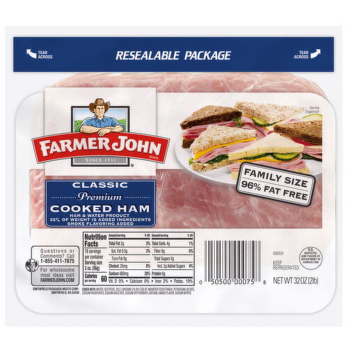 Farmer John Savor your sandwiches with Classic Premium Cooked Ham. This fully cooked ham sandwich meat is ready to eat when you are and tastes delicious.