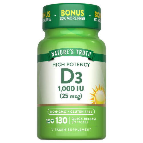 Nature's Truth Softgels High Potency 25 mcg D3