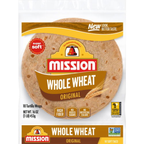 Mission Tortillas Wraps, Whole Wheat, Original