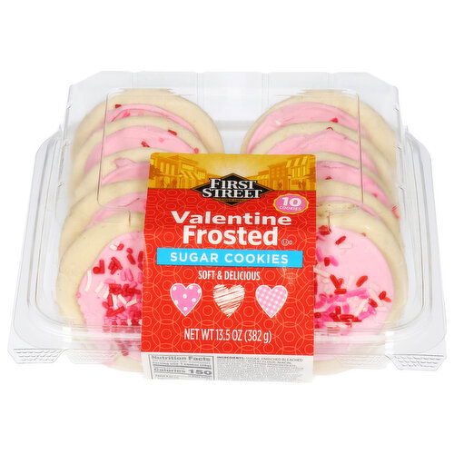 First Street Sugar Cookies, Valentine Frosted, Soft & Delicious