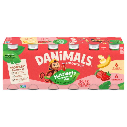 Danimals Strawberry & Banana Split Kids Low Fat Yogurt Smoothies