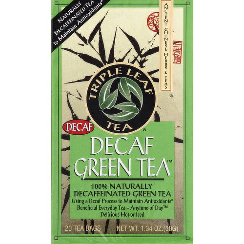 Triple Leaf Tea Herbal Tea, Green Tea, Decaf, Bags