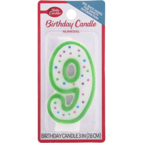 Betty Crocker Birthday Candle, Numeral 9, 3 Inch