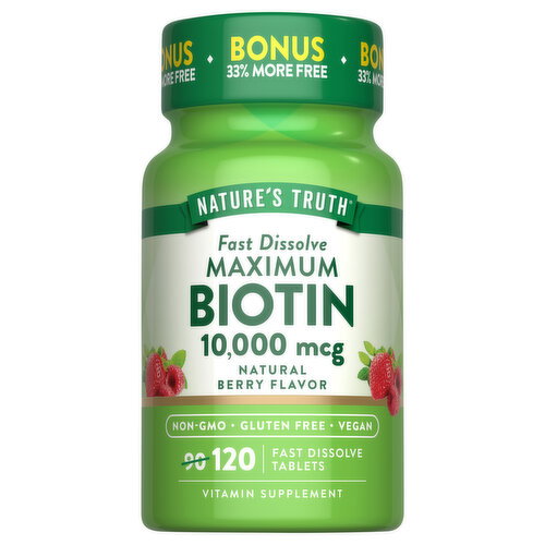 Nature's Truth Fast Dissolve Tablets Maximum Natural Berry Flavor 10000 mcg Biotin