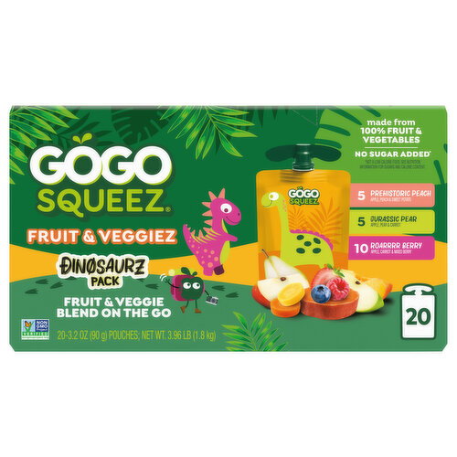 GoGo Squeez Prehistoric Peach/Jurassic Pear/Roarrrr Berry Fruit & Veggiez Dinosaurz Pack Image 1 of 6