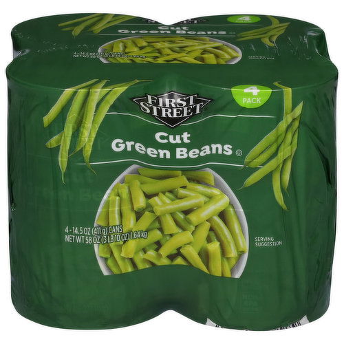 First Street Green Beans, Cut, 4 Pack