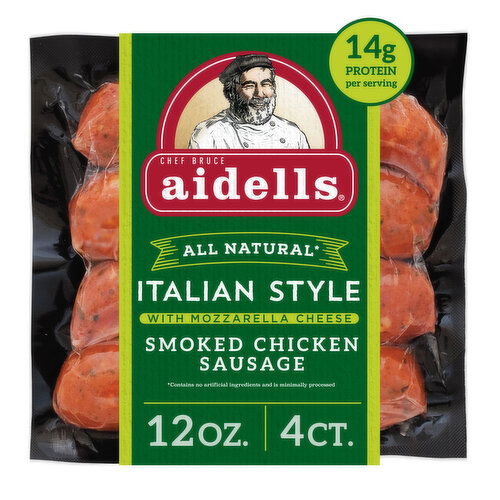 Aidells Smoked Chicken Sausage, Italian Style with Mozzarella Cheese, (4 Fully Cooked Links)