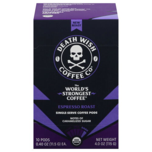 Death Wish Coffee Co Coffee, Dark, Espresso Roast, Single-Serve Pods