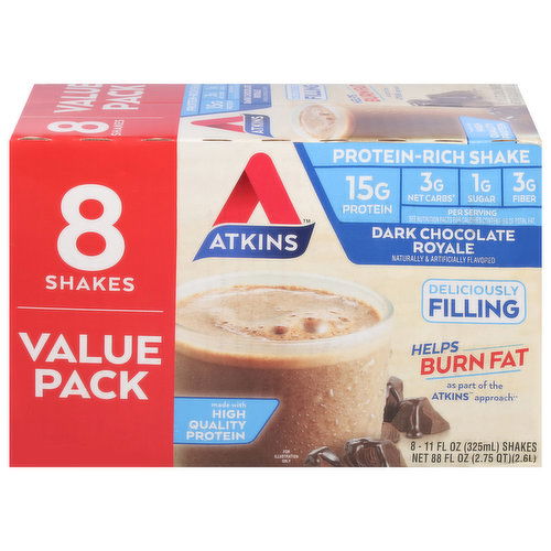 Atkins Protein-Rich Shake, Dark Chocolate Royale, Value Pack