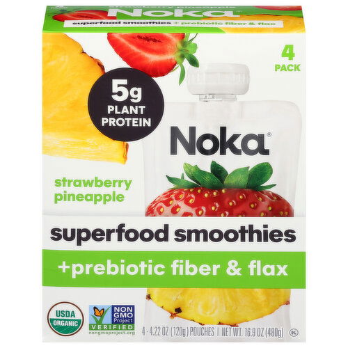 Noka Strawberry Pineapple Superfood Smoothies +Prebiotic Fiber & Flax