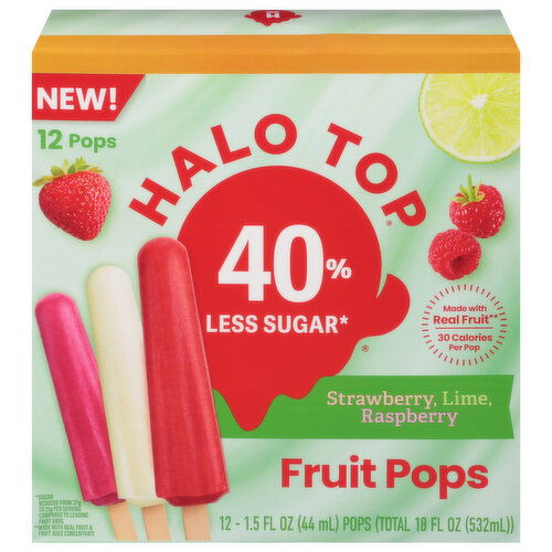 Halo Top Fruit Pops, Strawberry, Lime, Raspberry, 40% Less Sugar