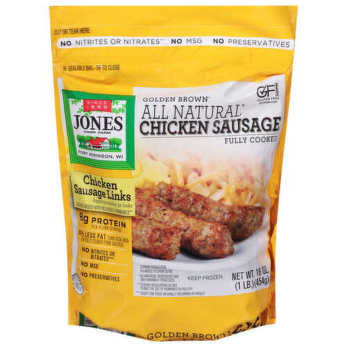 Jones Dairy Farm Chicken Sausage Links, All Natural, Golden Brown