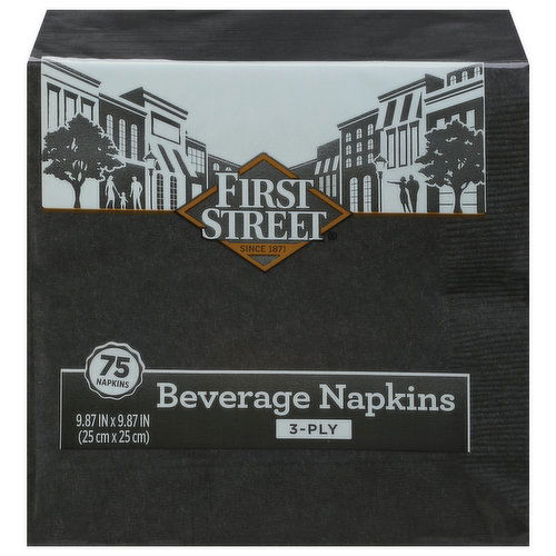 First Street Beverage Napkins, Black, 3-Ply