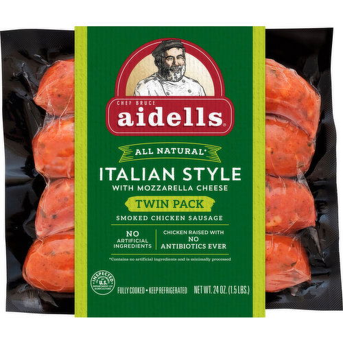 Aidells Smoked Chicken Sausage, Italian Style, Twin Pack