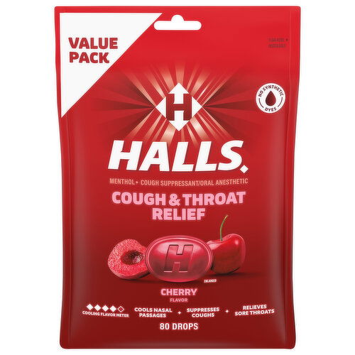 Halls Drops Cherry Flavor Cough & Throat Relief